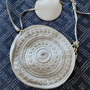 Anthropologie Lavender gray. Woven vegan leather shoulder bag